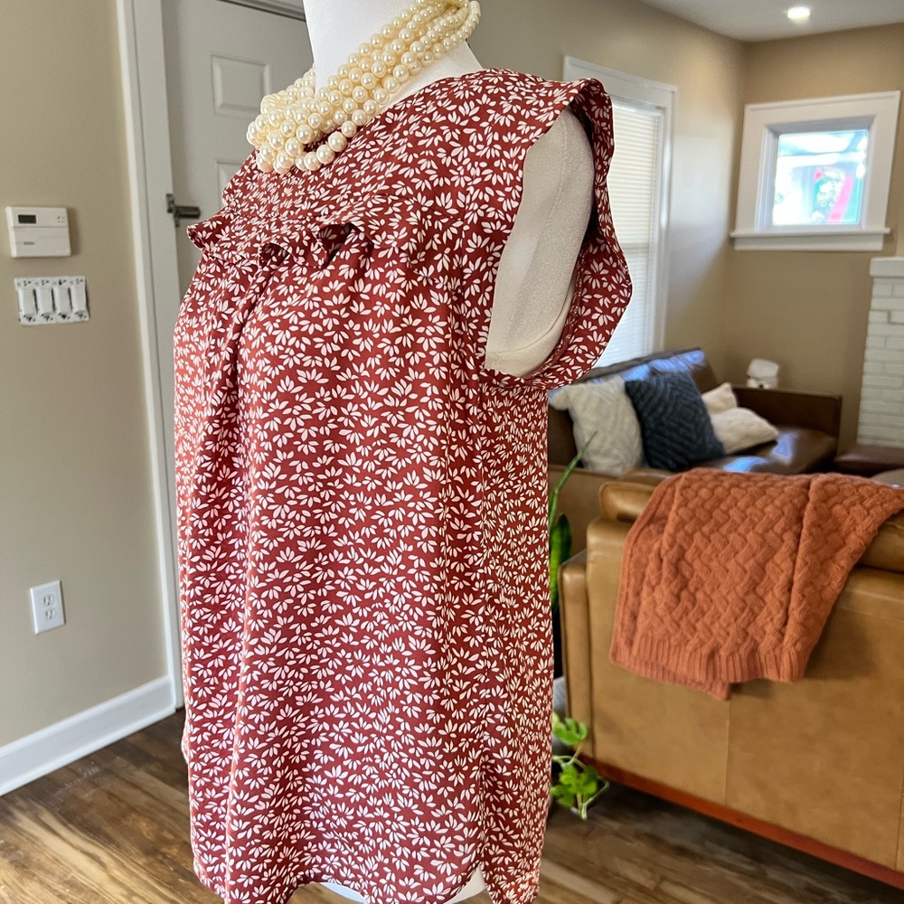 LOFT Terracotta Leaf Print Blouse - Picture 2 of 10